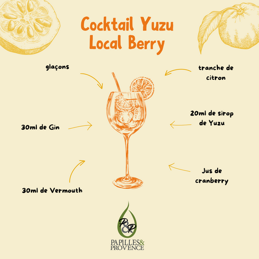 Recette de Cocktail : Yuzu Local Berry
- 20 ml de sirop de Yuzu
- 30ml de Gin
- 30 ml de Vermouth
- Ajouter quelques glaçons
- Ajuster en jus de cranberry
- Tranche de citron pour la décoration